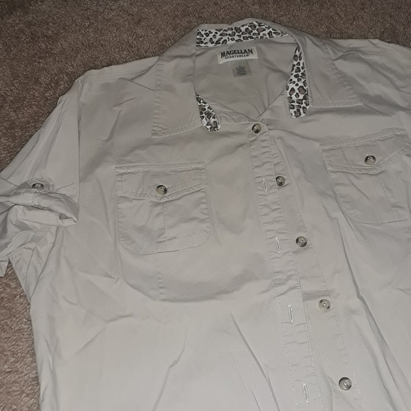 Magellan Sportswear (Size M) Animal Print Trim Button Down Shirt - Picture 4 of 5